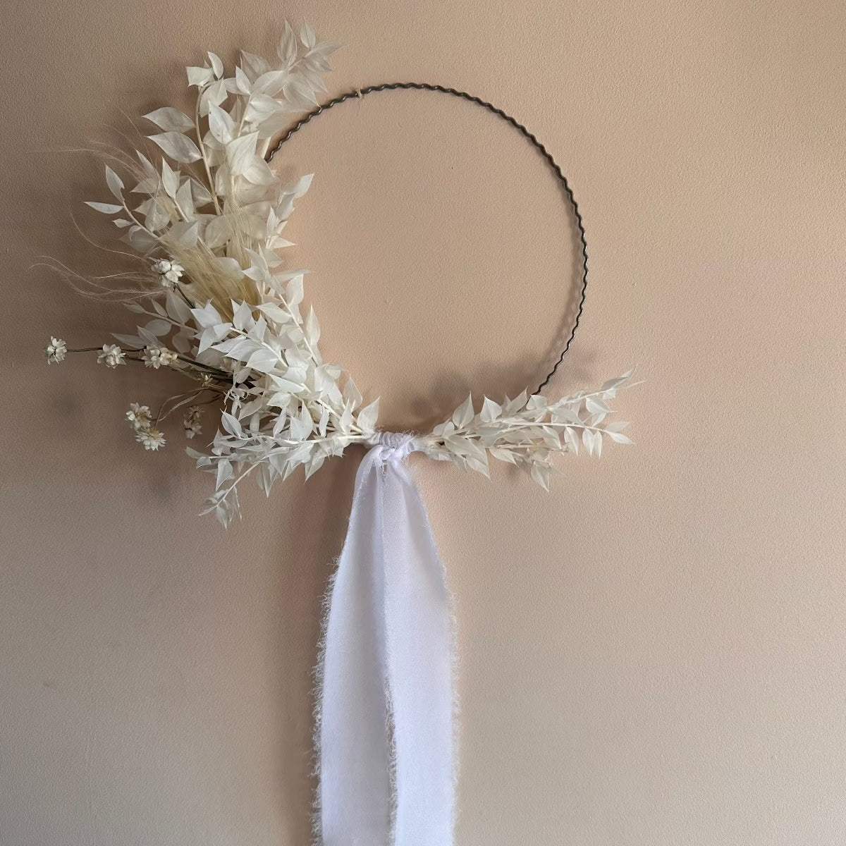 White Mini Wreath - long ribbon